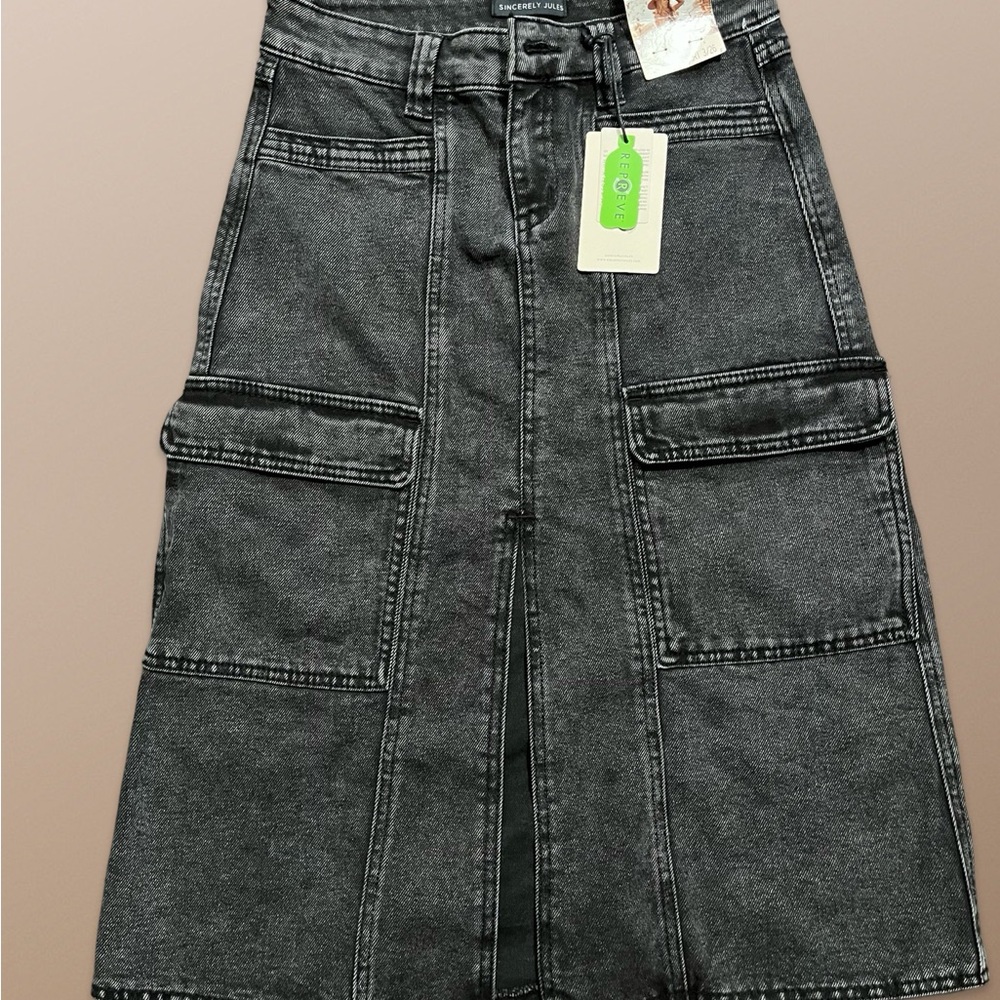 Sincerely Jules Vintage inspired Denim cargo midi skirt grunge size 3 (26) - Picture 1 of 4